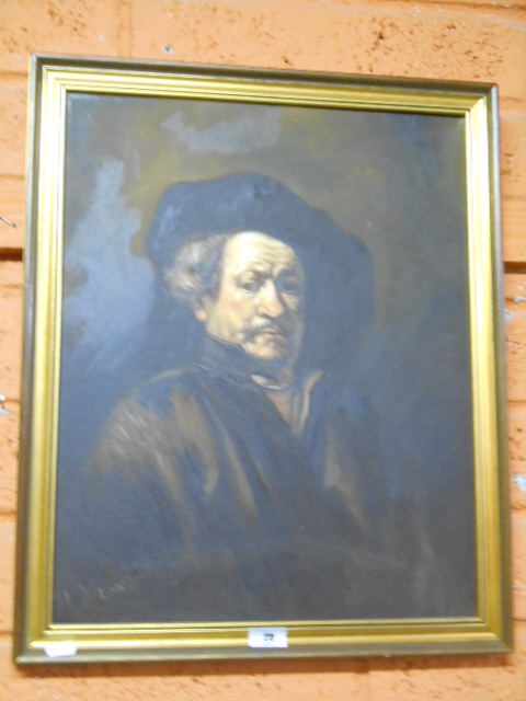 Oil on Canvas by D. Long Self-Portrait after Rembrandt 50 x 40cm. - Image 3 of 3