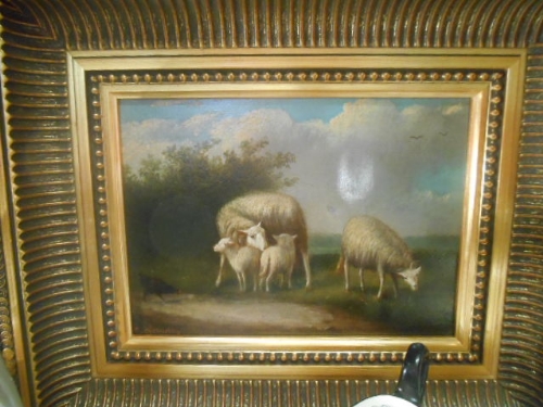Oil on Panel, Follower of Louis Pierre Verwee (Belgian, 1807-1877) Sheep in a Meadow Indistinctly