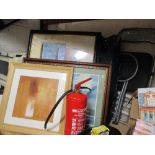 A Quantity of Household Items; microwaves, kettles, ironing board etc., Two Fire Extinguishers, a