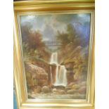 Oil on Board by E. Priestley Waterfall at Loch Lomond  Titled in a later hand verso. 34.5 x 25.5cm.
