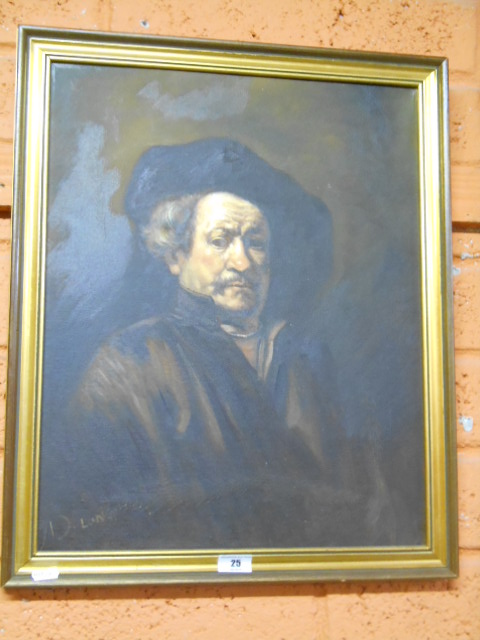 Oil on Canvas by D. Long Self-Portrait after Rembrandt 50 x 40cm.