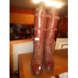 A Pair of Brown Leather Riding Boots with Wooden Trees (size 9).