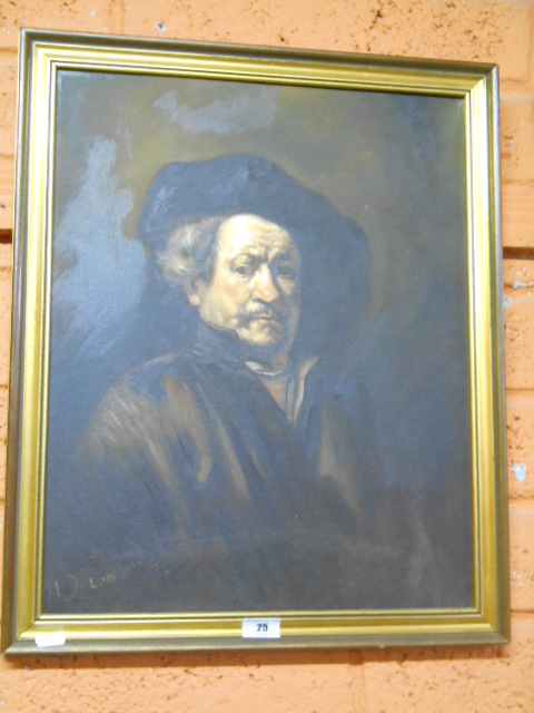 Oil on Canvas by D. Long Self-Portrait after Rembrandt 50 x 40cm. - Image 2 of 3