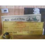 Signed by Mae West, a Cheque for $1,500 from California Bank, Written on Oct. 29th, 1948, along with