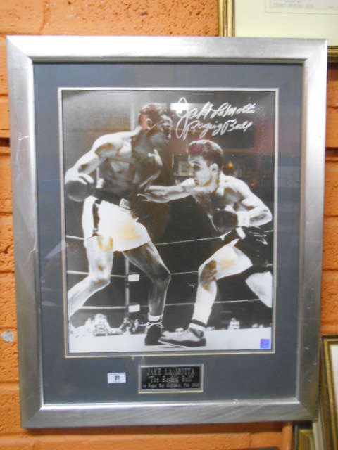 Sporting Memorabilia: A Signed Monochrome Print by Super Star Greetings, Jake La Motta "The Raging