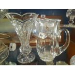 A Waterford Crystal Jug & Matching Well Cut Crystal Vase (Probably Waterford).