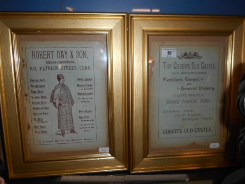 A Pair of Late 19th Century Cork Advertisements The Queen's Old Castle & Robert Day & Son In later - Image 2 of 2