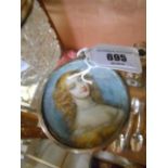 A Miniature Watercolour Portrait of a Lady with Red Curly Hair, in hallmarked silver frame.