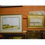 A Watercolour, Bringing in Hay by Boat, Coastal Watercolour & Two Similar Unframed Examples.