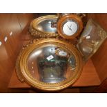 A Regency Style Mirror, Wheel Barometer and Brass Figural Framed Mirror.