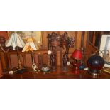 A Good Group of Table Lamps including two with Tiffany style shades, standard lamp, pair of