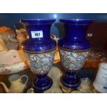 A Pair of Royal Doulton Stoneware Vases, cobalt blue, gilt & foliate decoration.