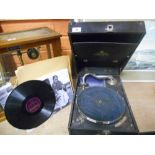 A Cased 'Salon Decca' Tabletop Gramophone, together with a small quantity of records and Irish black