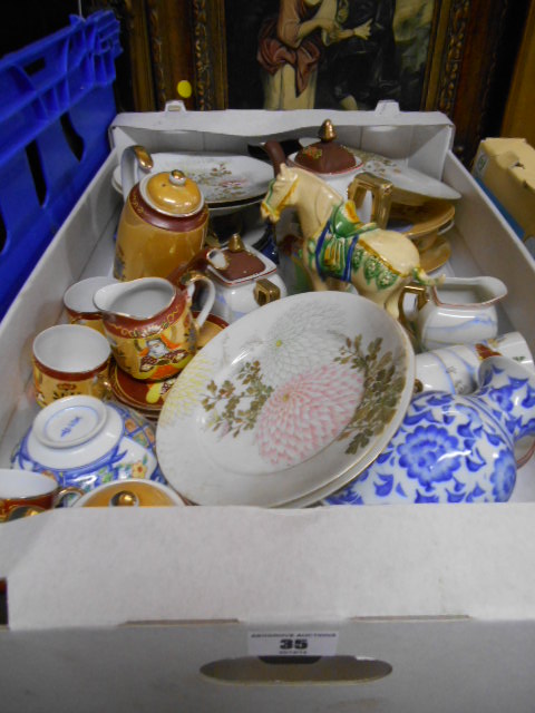 Five Hand-Painted Porcelain Chrysanthemum Japanese Plates and a Box Lot of Oriental Porcelain