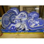 A Box of Blue & White Ceramics.