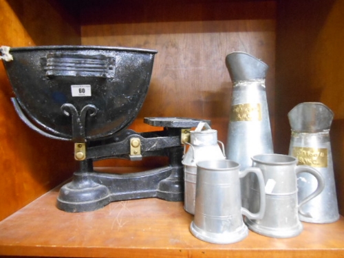 A Copper Drinks Warmer, Oval Fish Kettle, Set of Cast Iron Scales, Pewter Tankards Etc. (Two - Image 3 of 6