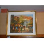 An Oil on Board, Continental Street Scene, indistinctly signed lower right.