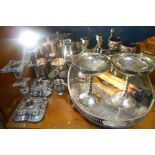 A Quantity of Silver-Plate & Pewter including footed oval tray, hotel-quality coffee pot and water