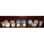 Eight Small Wedgwood Pieces, Three Bone China Posies and a Pair of Bone China Candle Sticks.