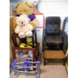 A Small White Fridge, Office Chair, Nest of Tables. Two Teddies, Box of Household Items & a Three