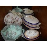 Three Tureens Including Calyx Ware Example & a Quantity of Royal Albert 'Lavender Rose' Pattern