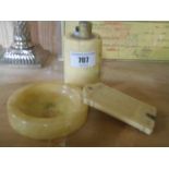 An Ivory Dance Card, Marble Table Lighter & Marble Ashtray (3).