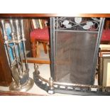 A Cast Iron and Steel Fender, Steel Fireside Companion Set, Folding Screen and Coal Hod.