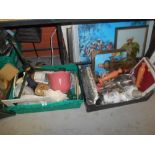 Four Crates of Assorted Decorative Items; silver-plate trays, brassware, Royal Tara etc.