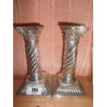 A Pair of Silver Dwarf Corinthian Column Table Candlesticks.