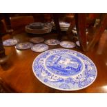 A Collection of Blue & White Platters, Plates & Coasters including Spode.