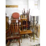 A Collection of Furniture to include rocking chair, two tables with decorative tops, demi-lune