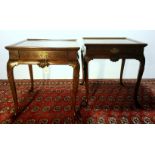 A FINE PAIR OF WALNUT VENEER RECTANGULAR OCCASIONAL OR SOFA TABLES ON QUEEN ANNE LEG, WITH CARVED