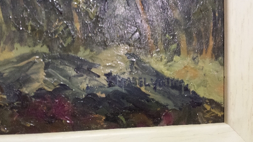 MABEL YOUNG, "LUGGALA, COUNTY WICKLOW, OIL ON BOARD, SIGNED LOWER RIGHT, FRAMED. - Image 2 of 3