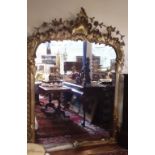 AN IMPORTANT ANTIQUE GOLD LEAF FRAMED SHELL PATTERN AND ROSE DECORATED OVERMANTLE MIRROR, ONE OF A