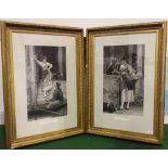 A PAIR OF BLACK AND WHITE VICTORIAN PRINTS IN ORIGINAL GESSO AND GILT FRAMES, 'THE PROPOSAL' AND '