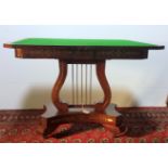 AN IMPORTANT ANTIQUE FOLD-OVER GEORGIAN CARD TABLE, PLATFORM BASE, LYRE SUPPORT, ROSEWOOD AND