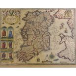 THE KINGDOM OF IRELAND, DIVIDED BY COUNTIES. JOHN SPEED, 1662 HAND COLOURED.