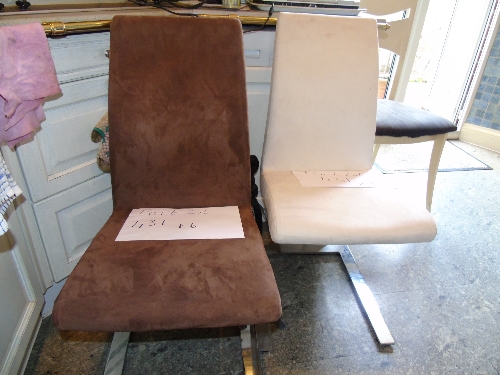 A Circular Designer Glass Kitchen Table & Six Contemporary Suede Dining Chairs (three brown & - Image 3 of 3