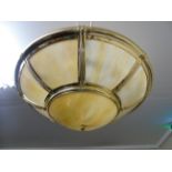 *A Brass 'Cup' Ceiling Light with Spanish Art Glass & Tassel Tie.