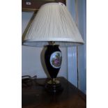 A Twentieth Century Blue Table Lamp with Figures of Lovers with Cream Shade.