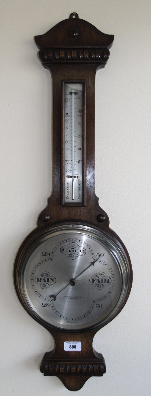 A Mahogany and Beech Cased Aneroid Wheel Barometer, by Lancaster & Thorpe Ltd.