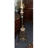 A Wonderful Polished Brass and Copper Unconverted Oil Lamp, highly variegated with green opaque