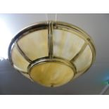 *A Brass 'Cup' Ceiling Light with Spanish Art Glass & Tassel Tie.