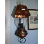 Amendment: An Arts and Crafts Copper and Woodwork Candelabra.Including wall light.