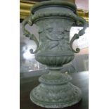 A Large 19th Century Pewter Urn, with all over relief moulded decoration of a blacksmith, lady &