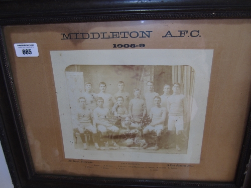 An Original Photograph of the Middleton A.F.C Cup Winning Side 1908 - 1909. In original frame 39cm x