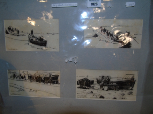 Four Pen & Ink Sketches by Carl Otto Schander (Swedish). Tory Island. Mounted in one frame, all