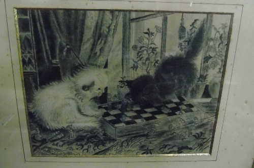 A Late 19th Century Charcoal Study; kittens on a chessboard signed bottom right L Thackers and dated