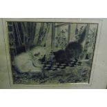 A Late 19th Century Charcoal Study; kittens on a chessboard signed bottom right L Thackers and dated