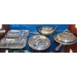 A Fine Collection of 19th Century Silver-Plate to include a divided entré dish with lid & wooden